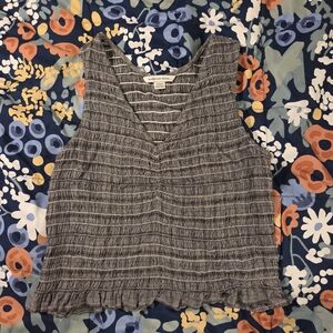 American Eagle Outfitters Black and White Textured V-Neck Tank